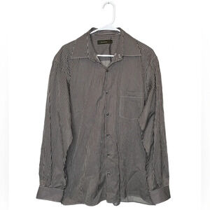 Ermenegildo Zegna Men's Long Sleeve Button Front Shirt Size Large Brown/White